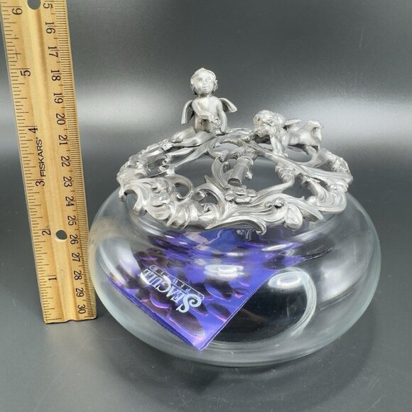 1995 Seagull Canada Pewter Metal Canister Jar Container Lid Clear Glass Marked - Picture 5 of 12